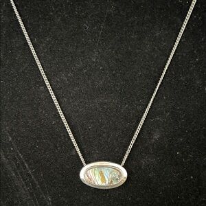 Vintage Avon 13” to 15” Silver Necklace with Abalone Pendant